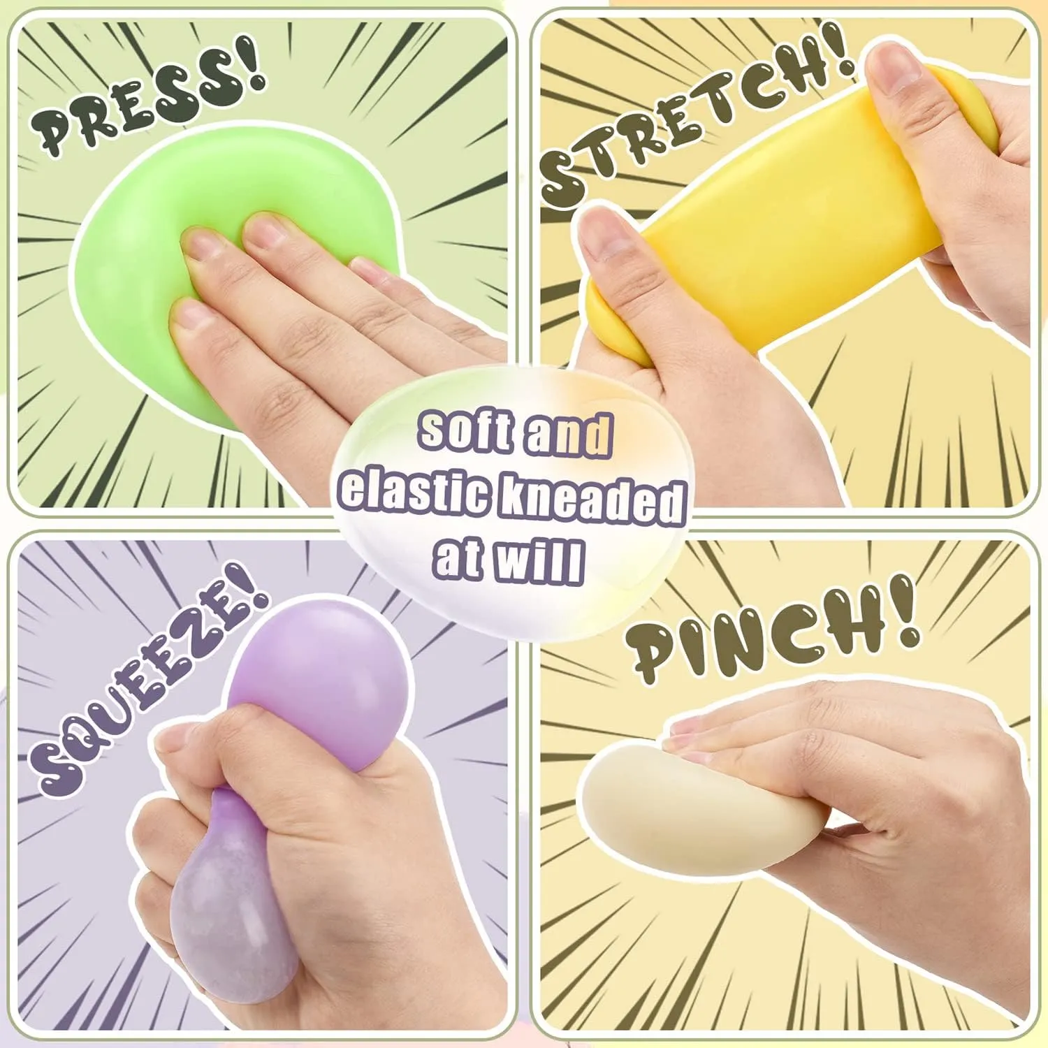 10 Pcs Colorful Dumpling Stress Balls, Fidget Sensory Toy, Stress Relief Squeezing Dough Bun for Halloween Project, Tricking People, Kid Playing