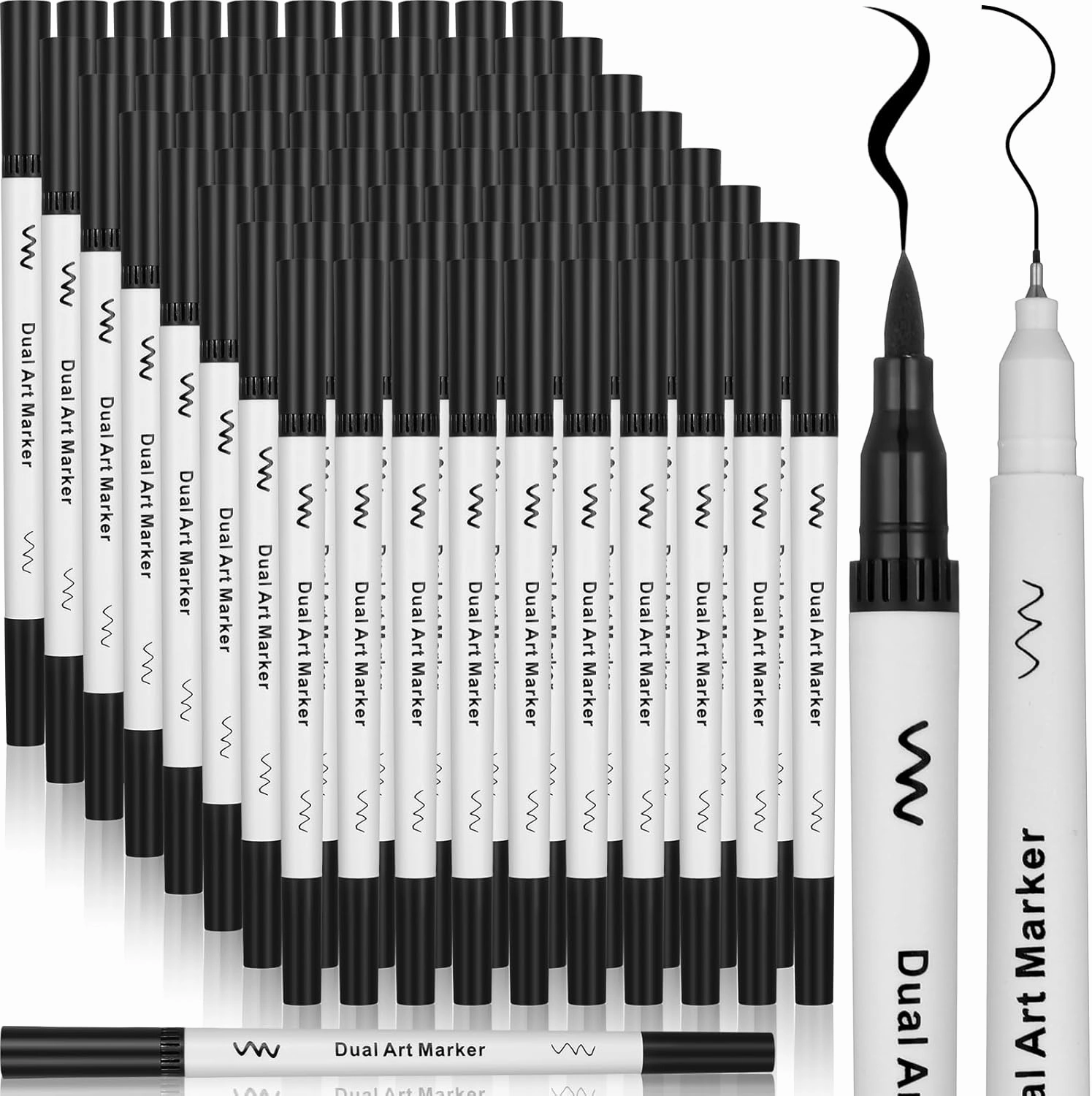 100 Pcs Drawing Pens Bulk Dual Brush Fineliners Pens Felt Tip Markers for Art Drawing Sketching Coloring Book(Black)