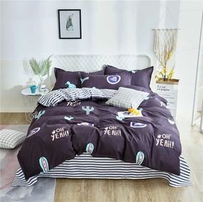 100% Washed Microfiber 4-Piece Comforter Set, Printed Fabric is Soft and Breathable, with Zipper Closure and Edge Ties (Black Stripes, King) 86'' x 94''