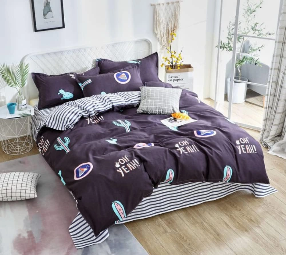 100% Washed Microfiber 4-Piece Comforter Set, Printed Fabric is Soft and Breathable, with Zipper Closure and Edge Ties (Black Stripes, King) 86'' x 94''