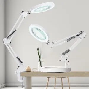 10X Magnifying Glass with Light and Stand, 2-in-1 LED Magnifying Lamp, 3 Color Stepless Dimming Magnifier with Light, Real Optical Glass Magnifier Lamp for Crafts Repair Close Work- White