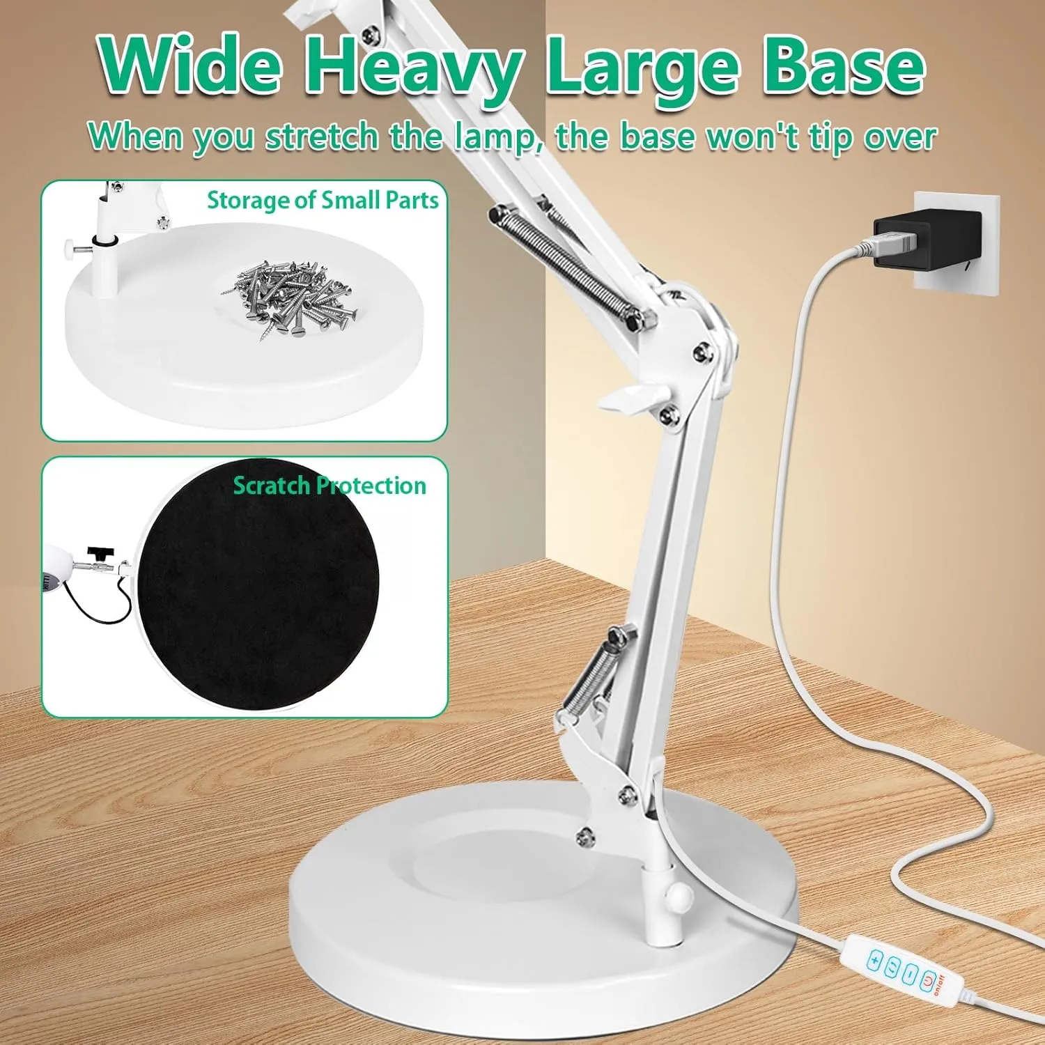 10X Magnifying Glass with Light and Stand, 2-in-1 LED Magnifying Lamp, 3 Color Stepless Dimming Magnifier with Light, Real Optical Glass Magnifier Lamp for Crafts Repair Close Work- White