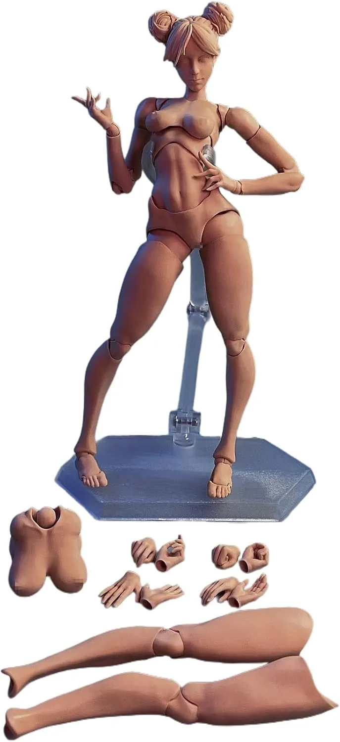 1/12 Scale Female Action Figure,6inch Super Flexible Girl Figure Body Doll with Head Sculpt&Replaceable Chest Legs Accessory Collection (Black Skin)
