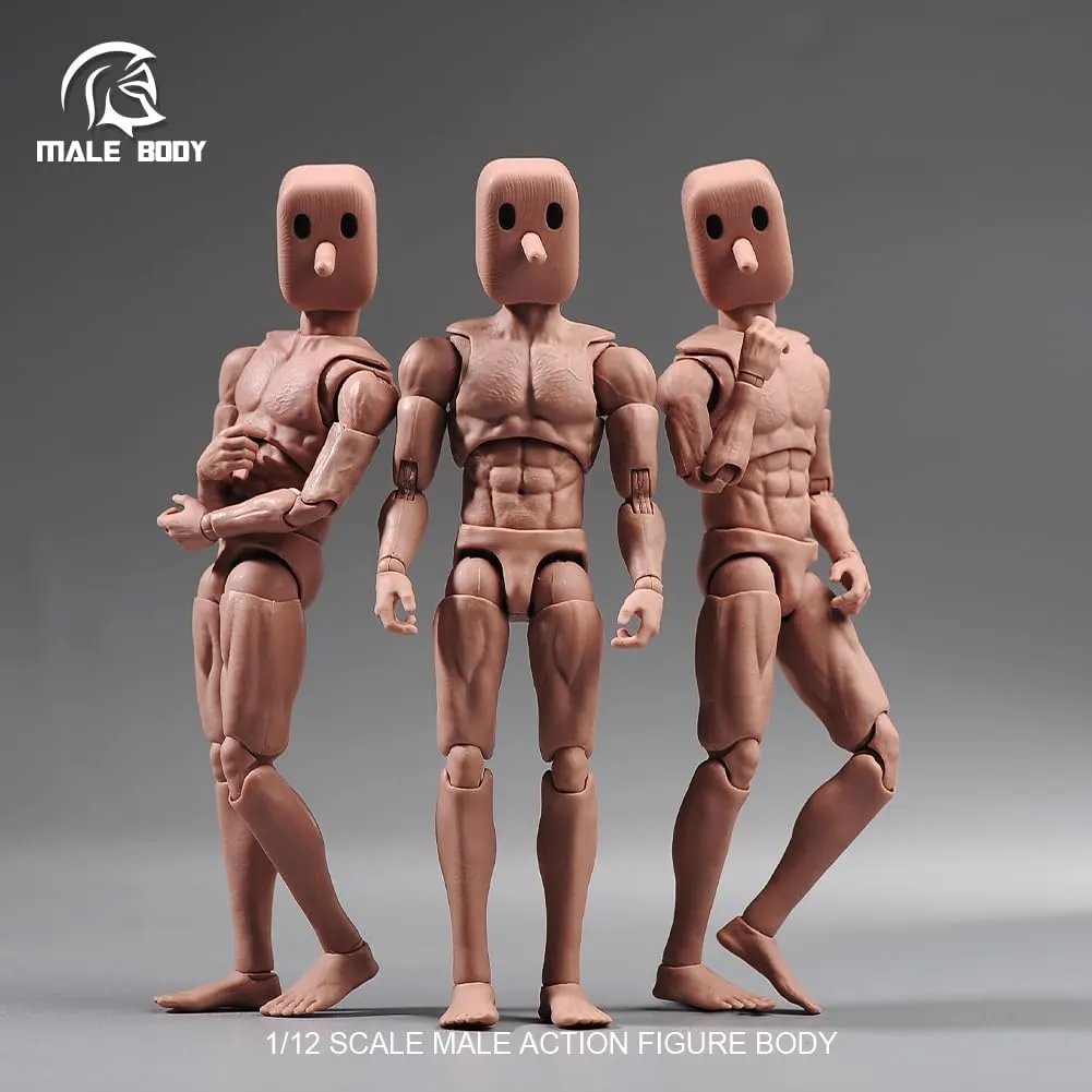 1/12 Scale Male Action Figure,6inch Super Flexible Strong Muscular Figure Body Notaman Square Head Miniature Action Figure Doll (NT-02 Narrow Shoulder Slim Body)
