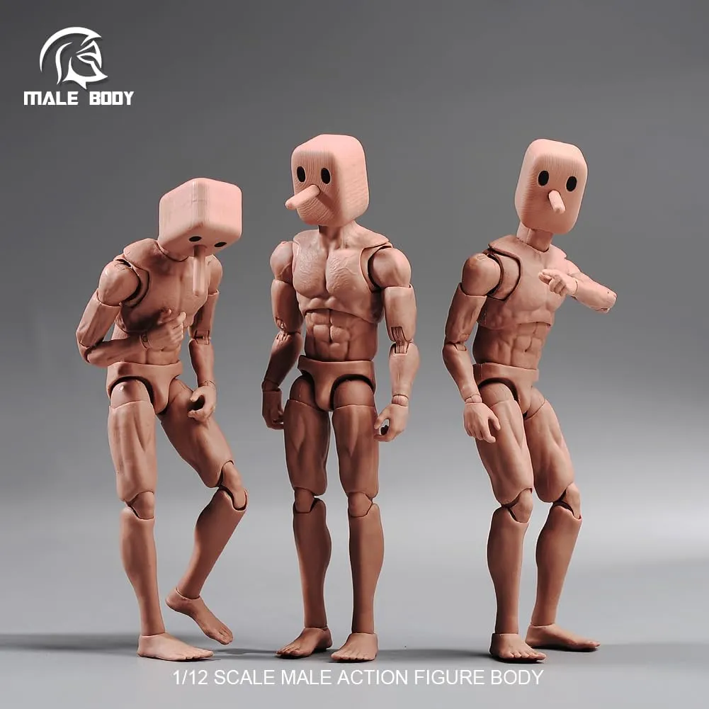 1/12 Scale Male Action Figure,6inch Super Flexible Strong Muscular Figure Body Square Head Miniature Action Figure Doll (NT-01 Strong Muscular Body)