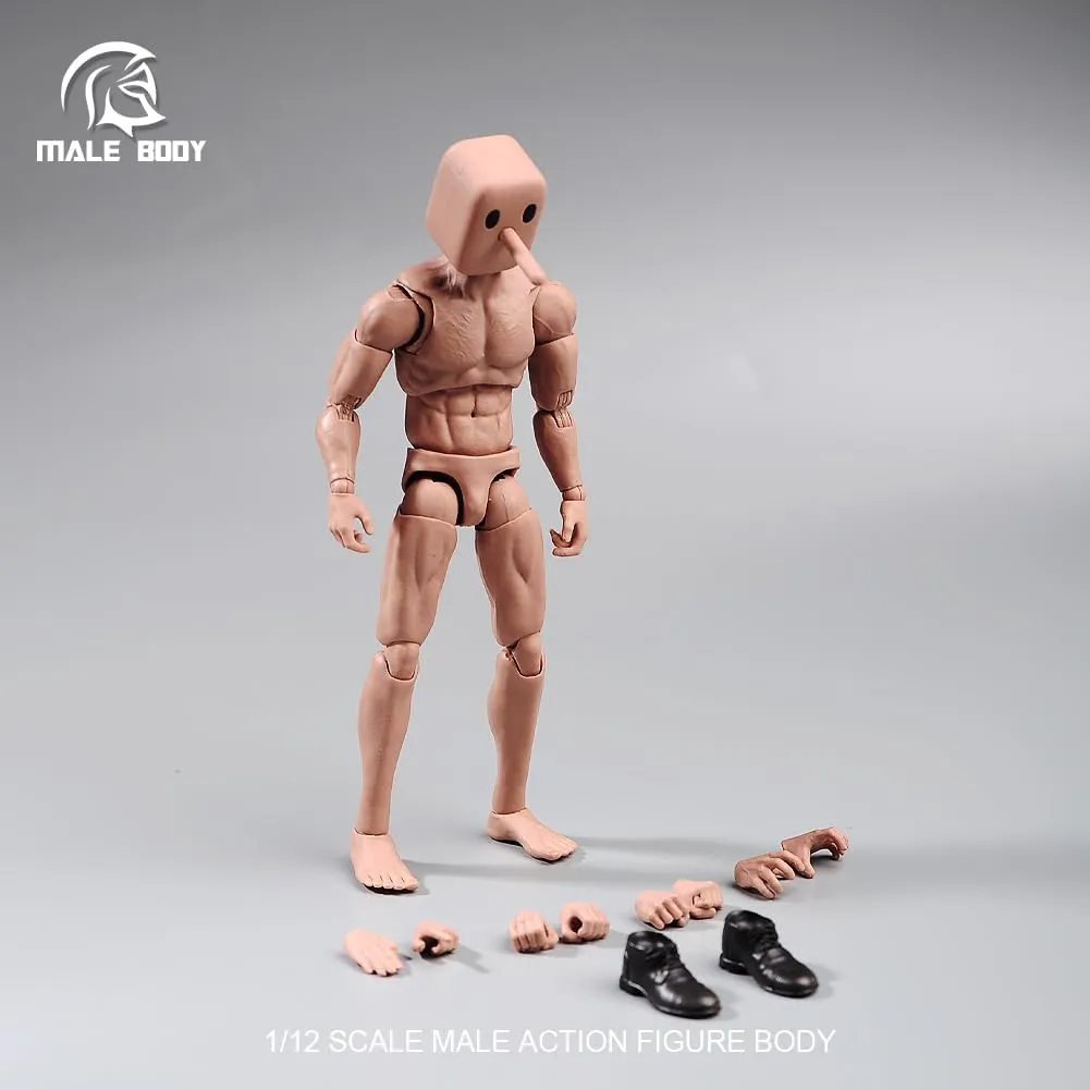 1/12 Scale Male Action Figure,6inch Super Flexible Strong Muscular Figure Body Square Head Miniature Action Figure Doll (NT-01 Strong Muscular Body)