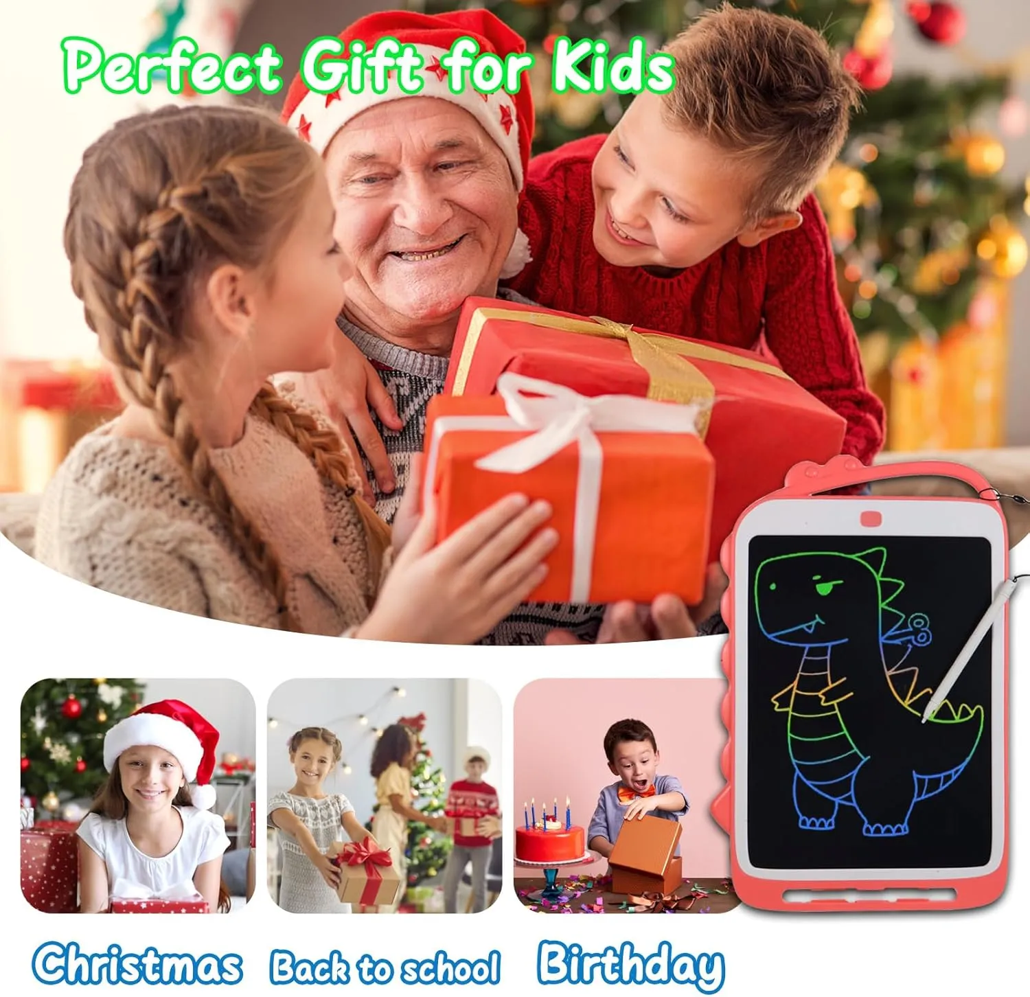 12 Inch LCD Writing Tablet for Kids - Travel Essentials Mess-Free Drawing Pad, Educational Doodle Board, Kids Games Toys for Boys and Girls Aged 3-8 Years Old, Christmas & Birthday Gift - Pink