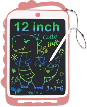 12 Inch LCD Writing Tablet for Kids - Travel Essentials Mess-Free Drawing Pad, Educational Doodle Board, Kids Games Toys for Boys and Girls Aged 3-8 Years Old, Christmas & Birthday Gift - Pink
