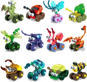 12 Pack Easter Building Blocks Toys Egg Fillers Mini Insect-Cars Building Bricks Set Easter Party Favor Basket Stuffers for Kids Adults Eggs Hunt Supplies Holiday Classroom Prize Gifts