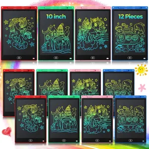 12 Pack LCD Writing Tablet for Kids 10 Inch Erasable Doodle Boards Electronic Drawing Pads Colorful Reusable Painting Tablets Bulk Educational Learning Gifts for 6 Years Boys Girls Party Favors