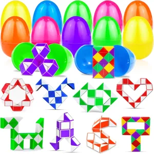 12 Pack Pre-Filled Easter Eggs with Snake Cubes Twist Puzzle Toys, Easter Basket Stuffers Fillers Gifts Stress Relief Fidget Toys for Teens Kids Basket Essential Egg Hunt Party Favor Classroom Reward