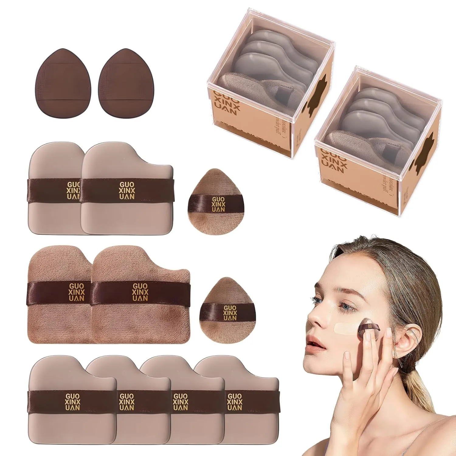 12 PCS Chocolate Color Quick Makeup Foundation Puff Set, Makeup Puff, Foundation Sponge Puff Cushion Puff Mini Powder Puff Collection