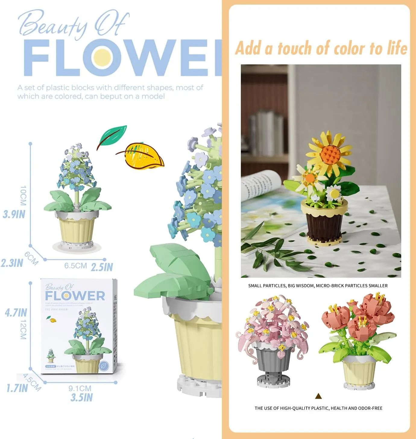 12 Set Mini Flower Potted Plant Bonsai Building Toy Blocks Artificial Particle Flower Botanical