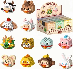 12 Packs Animal Building Blocks Set, Twelve Styles Zodiac Animals Building Toys for Birthday & Party, Adorable Mini Blocks Set, Compatible Party Favors for Kids & Adults