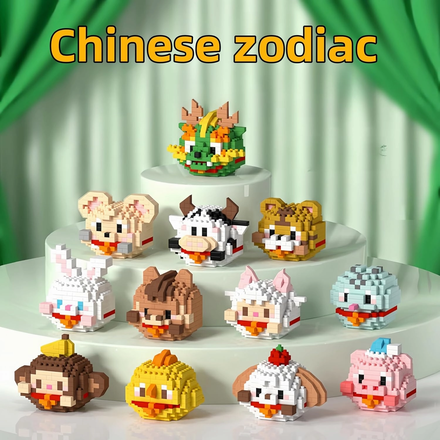 12 Packs Animal Building Blocks Set, Twelve Styles Zodiac Animals Building Toys for Birthday & Party, Adorable Mini Blocks Set, Compatible Party Favors for Kids & Adults
