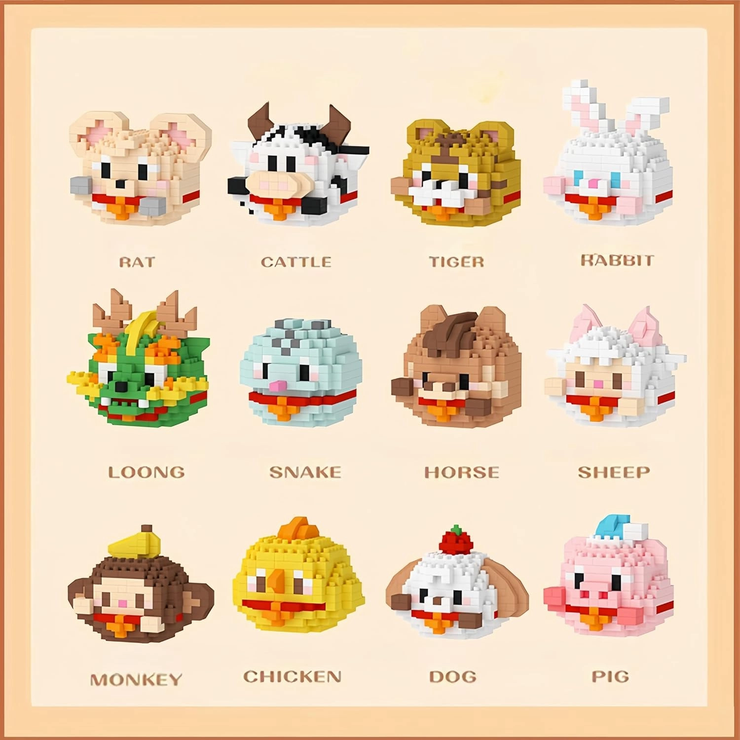 12 Packs Animal Building Blocks Set, Twelve Styles Zodiac Animals Building Toys for Birthday & Party, Adorable Mini Blocks Set, Compatible Party Favors for Kids & Adults