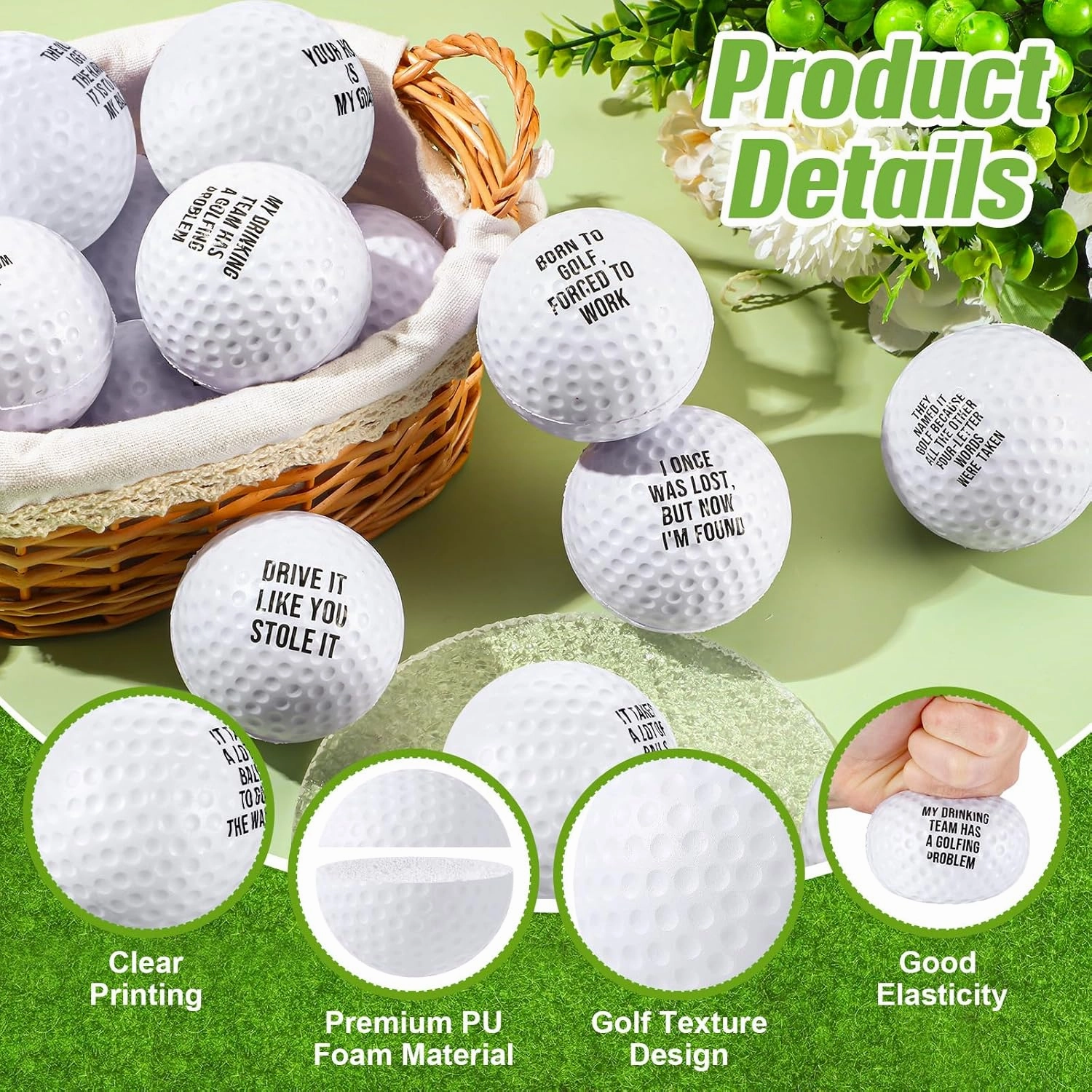 12 Pcs Mini Golf Stress Balls - 2.5 Inch Squeeze Foam Balls for Father‘s Day Gifts, Sports Stress Relief, Golf Club Prizes, Party Favors, Office(White)