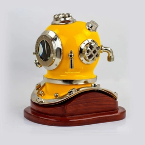12" Scuba Diving Nautical Helmet | Maritime Ship's Decorative Helmet | Nagina International (12 Inches, Nickel Yellow-On Base)