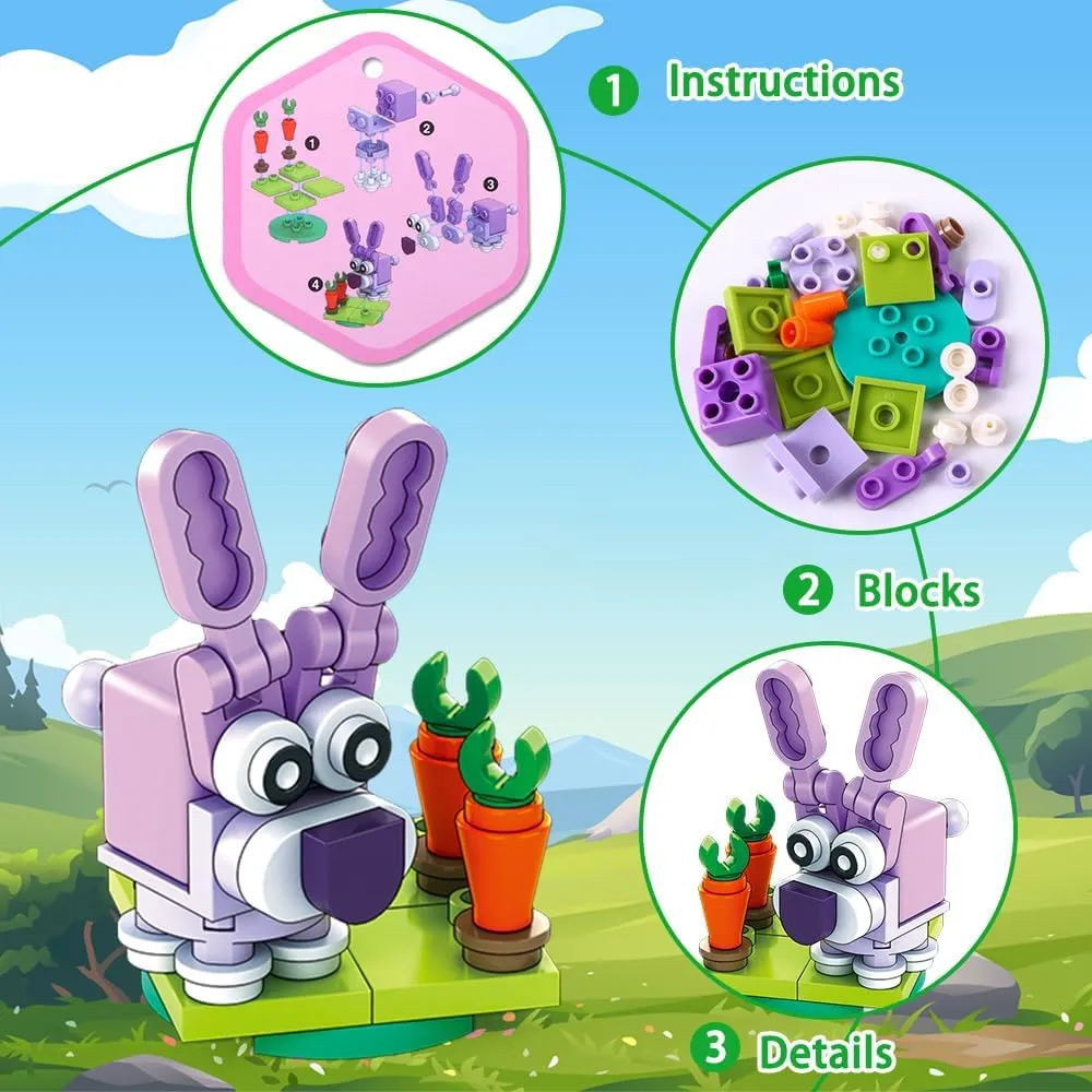 12pcs Easter Building Blocks, Animals Building Blocks Toys for Kids Easter Egg Fillers Basket Stuffers Egg Hunt Christmas Birthday Party Favor Gift for Boys Girls Classroom Prize