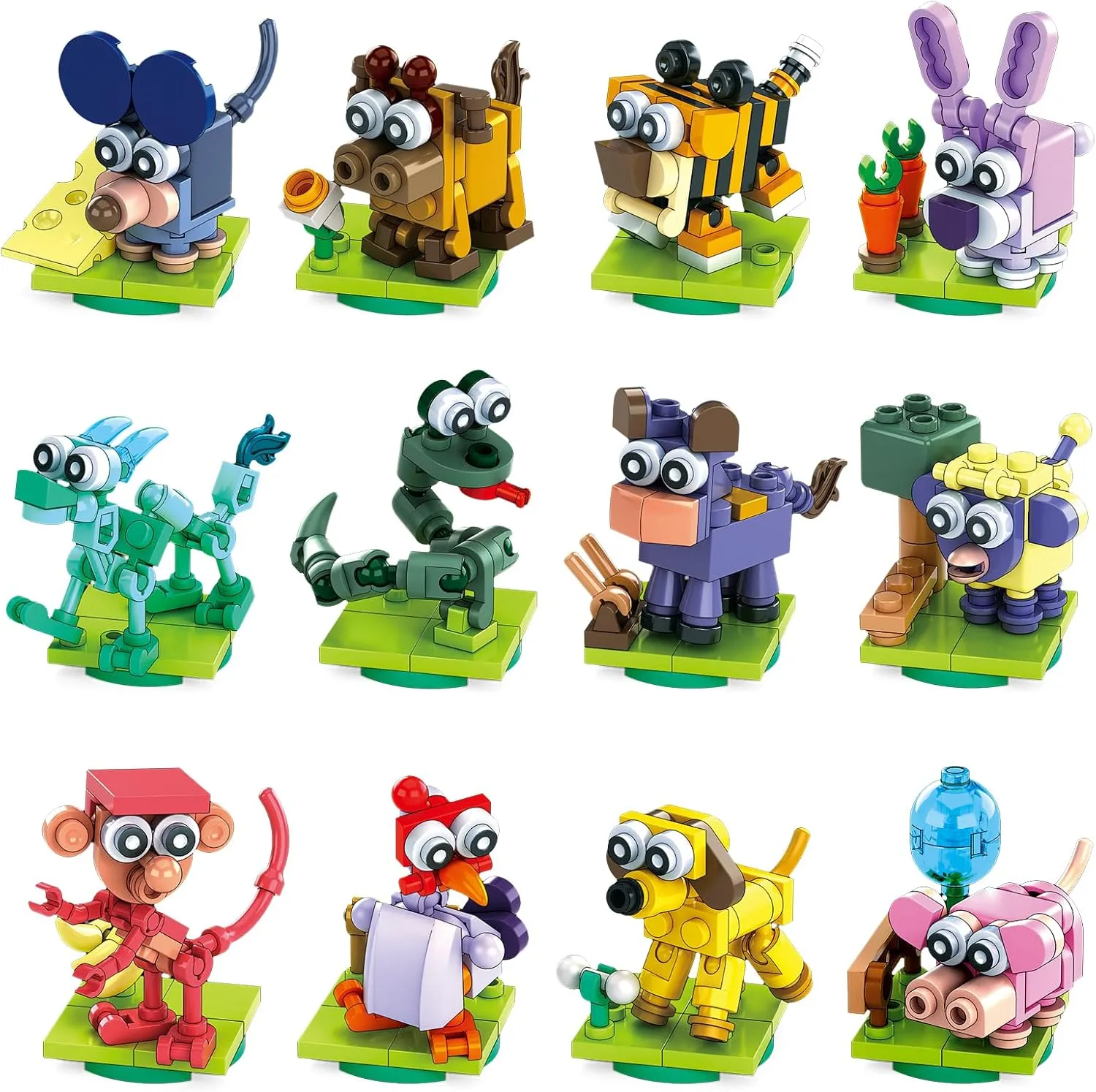 12pcs Easter Building Blocks, Animals Building Blocks Toys for Kids Easter Egg Fillers Basket Stuffers Egg Hunt Christmas Birthday Party Favor Gift for Boys Girls Classroom Prize