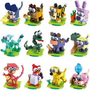 12pcs Easter Building Blocks, Animals Building Blocks Toys for Kids Easter Egg Fillers Basket Stuffers Egg Hunt Christmas Birthday Party Favor Gift for Boys Girls Classroom Prize