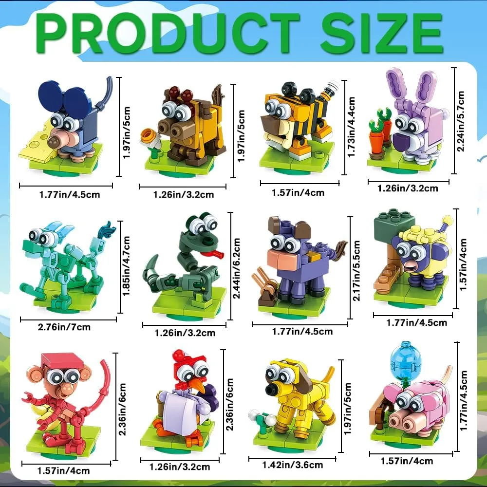 12pcs Easter Building Blocks, Animals Building Blocks Toys for Kids Easter Egg Fillers Basket Stuffers Egg Hunt Christmas Birthday Party Favor Gift for Boys Girls Classroom Prize