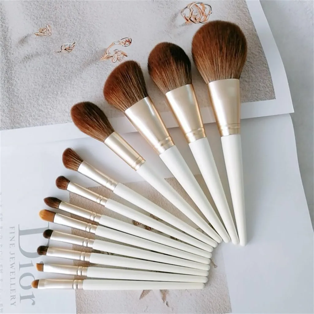 12pcs White Makeup Brushes Set Quick Dry Bristles Super Soft Loose Powder Blush Brushes
