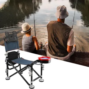 13 Gear Rise Fall 21cm Adjustable Fishing Chair with Backrest Rod Holder, Black