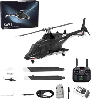 1/34 AW-911 RC Helicopter for Adults, 2.4G 9CH Flybarless Military Remote Control Helicopter with GPS Positioning, 1 Battery, 6G/3D Stunt RC Aircraft Model Toy Gift -RTF