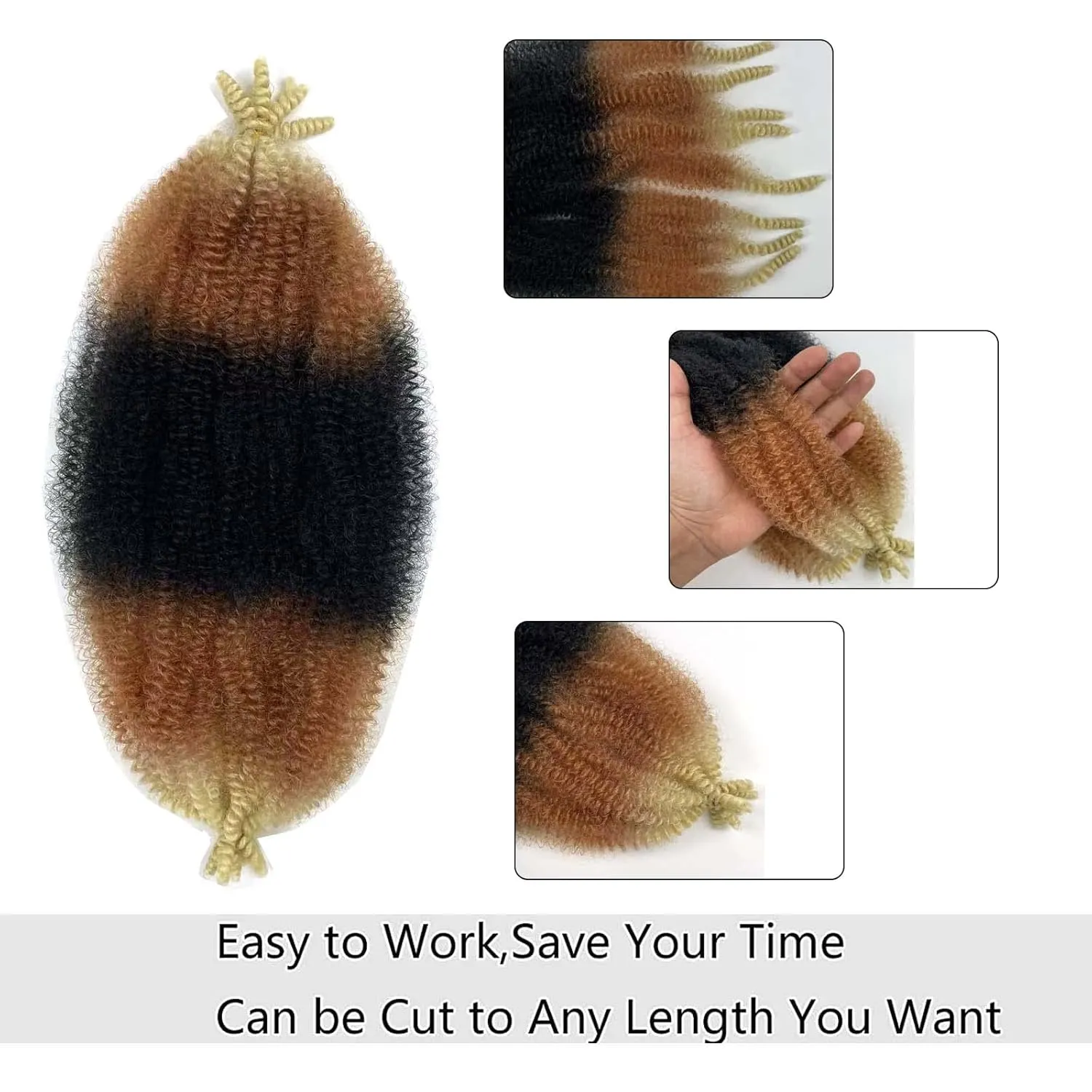 16 Inch Springy Afro Twist Hair Ombre Marley Twist Braiding Hair 8 Packs Pre-Separated Spring Twist Hair for Soft Butterfly Locs Crochet Hair 3 Tones Kinky Afro Twist Hair for Black Women(1B/27/613)