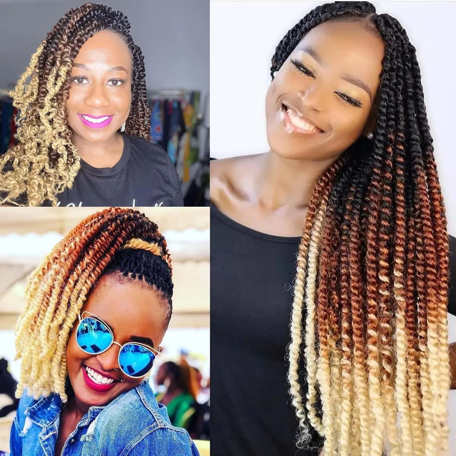 16 Inch Springy Afro Twist Hair Ombre Marley Twist Braiding Hair 8 Packs Pre-Separated Spring Twist Hair for Soft Butterfly Locs Crochet Hair 3 Tones Kinky Afro Twist Hair for Black Women(1B/27/613)
