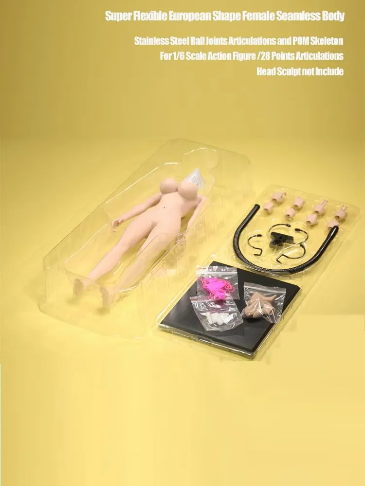 1/6 Scale Female Body, 12inch Super Flexible European Body Type Action Figure JIAOUDOLL Seamless Large Bust Figure Body Doll No Head (Suntan Skin, JOQ-10E-Detachable Feet)