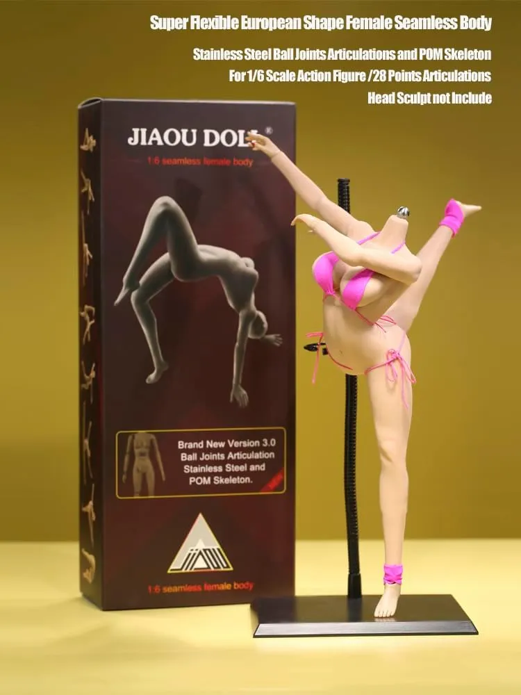 1/6 Scale Female Body, 12inch Super Flexible European Body Type Action Figure JIAOUDOLL Seamless Large Bust Figure Body Doll No Head (Suntan Skin, JOQ-10E-Detachable Feet)