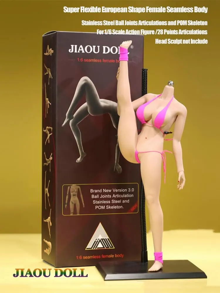 1/6 Scale Female Body, 12inch Super Flexible European Body Type Action Figure JIAOUDOLL Seamless Large Bust Figure Body Doll No Head (Suntan Skin, JOQ-10E-Detachable Feet)