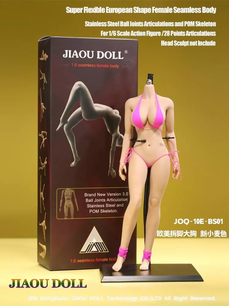 1/6 Scale Female Body, 12inch Super Flexible European Body Type Action Figure JIAOUDOLL Seamless Large Bust Figure Body Doll No Head (Suntan Skin, JOQ-10E-Detachable Feet)