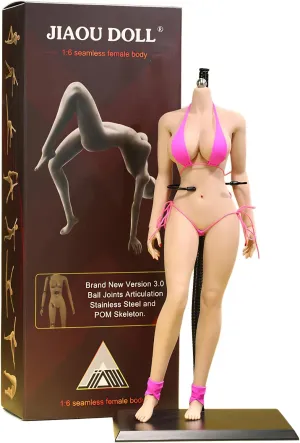 1/6 Scale Female Body, 12inch Super Flexible European Body Type Action Figure JIAOUDOLL Seamless Large Bust Figure Body Doll No Head (Suntan Skin, JOQ-10E-Detachable Feet)