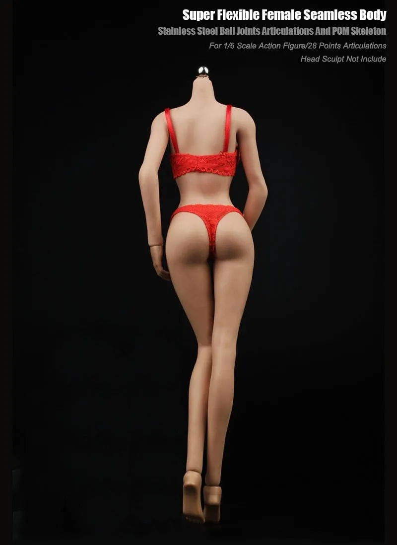 1/6 Scale Female Body, Medium Bust Female Super Flexible Seamless Action Figure Body Doll with Detachable Feet (Pink Skin)