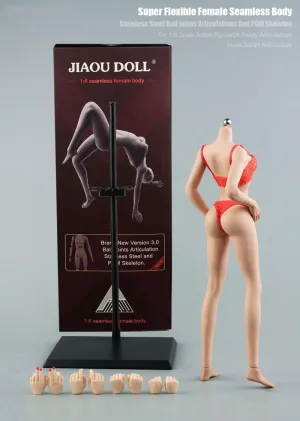 1/6 Scale Female Body, Medium Bust Female Super Flexible Seamless Action Figure Body Doll with Detachable Feet (Pink Skin)