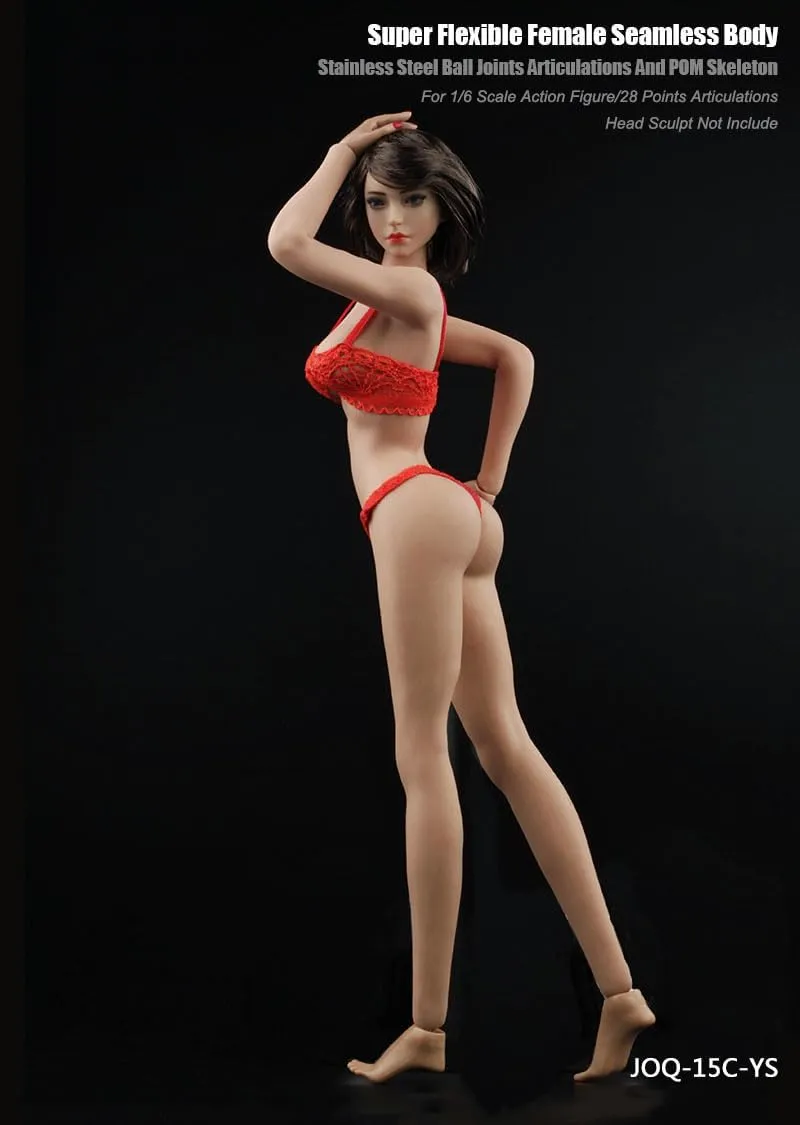 1/6 Scale Female Body, Medium Bust Female Super Flexible Seamless Action Figure Body Doll with Detachable Feet (Pink Skin)