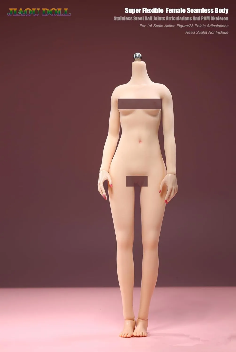 1/6 Scale Female Body, Young Girl Narrow Shoulders Small Bust Super Flexible Seamless Action Figure Body with Detachable Feet Collection (JOQ-19B-BS Suntan Skin)