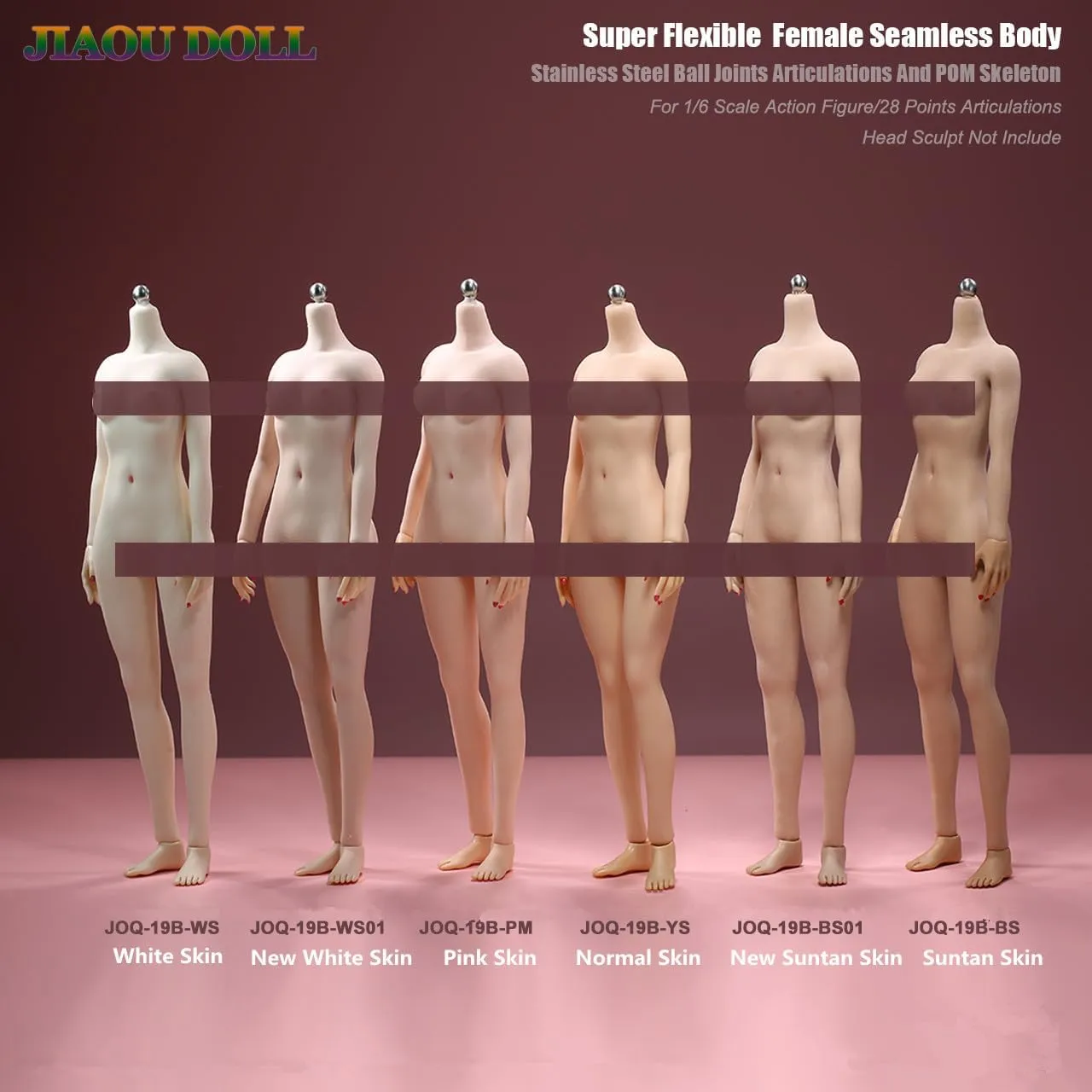 1/6 Scale Female Body, Young Girl Narrow Shoulders Small Bust Super Flexible Seamless Action Figure Body with Detachable Feet Collection (JOQ-19B-BS Suntan Skin)