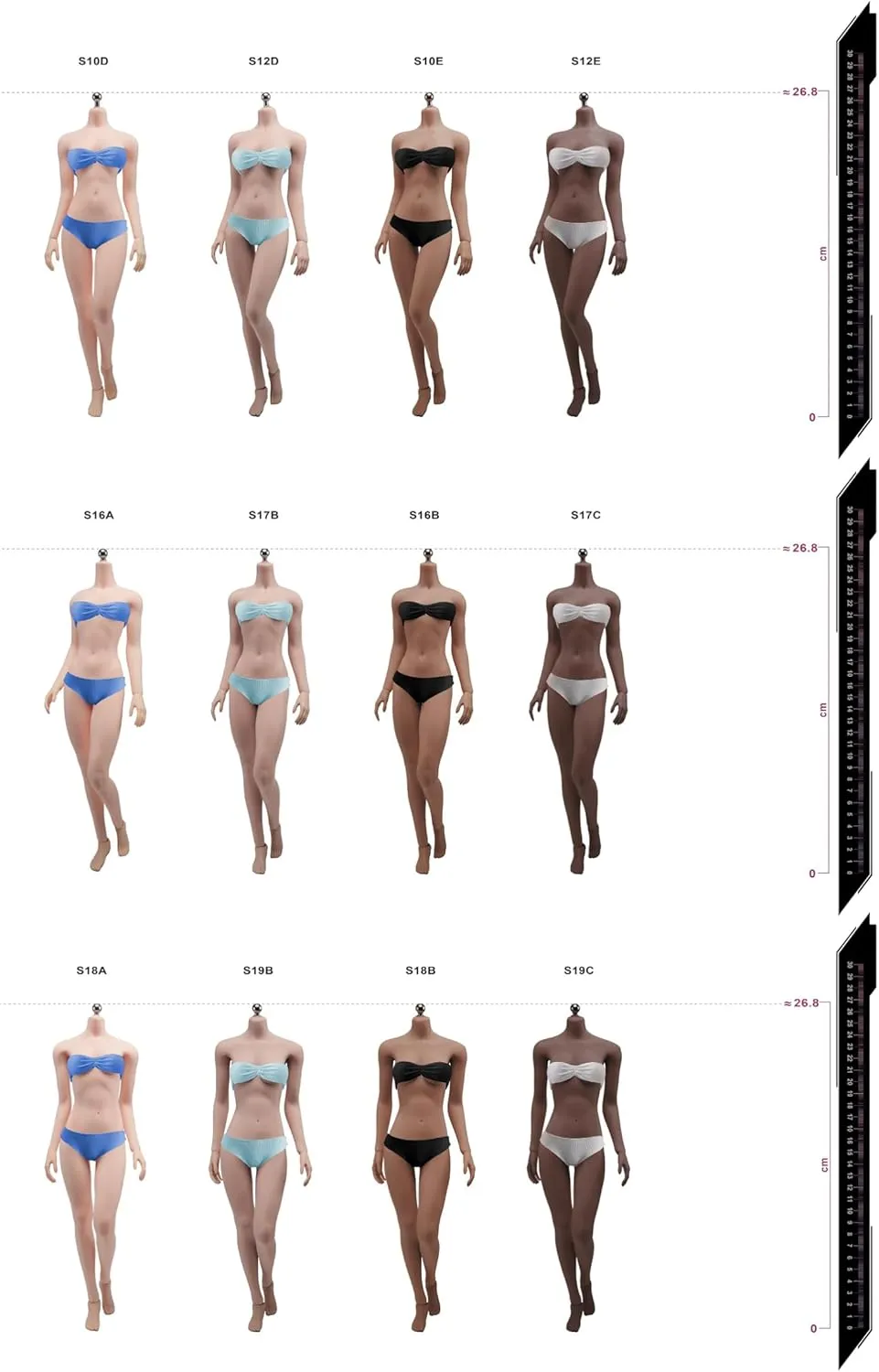 1/6 Scale Female Body,12inch Female Large Bust Super Flexible Seamless Action Figure Body with Detachable Feet Collection (S12E Black Skin)
