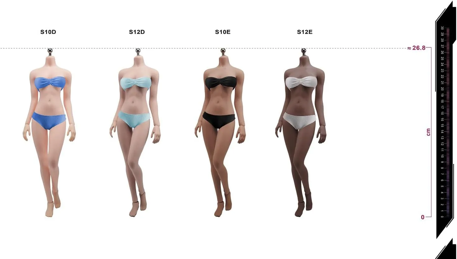 1/6 Scale Female Body,12inch Female Large Bust Super Flexible Seamless Action Figure Body with Detachable Feet Collection (S12E Black Skin)