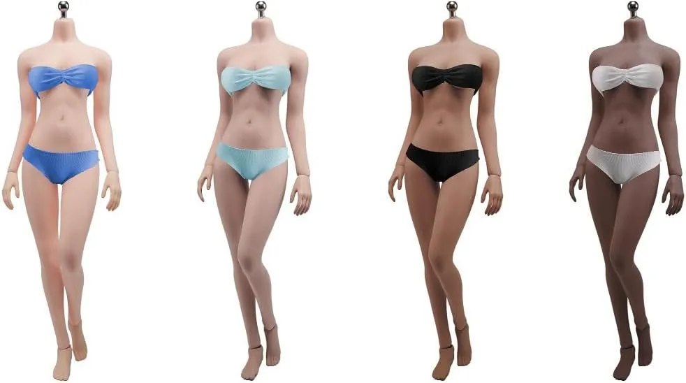 1/6 Scale Female Body,12inch Female Large Bust Super Flexible Seamless Action Figure Body with Detachable Feet Collection (S12E Black Skin)