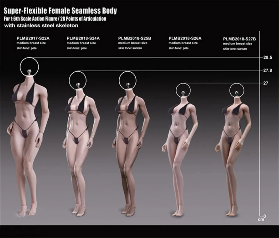 1/6 Scale Female Body,12inch Super Flexible Medium Bust Thin and Small Type Female Seamless Action Figure Body Collection (S25B Suntan Skin 10.9inch Tall)