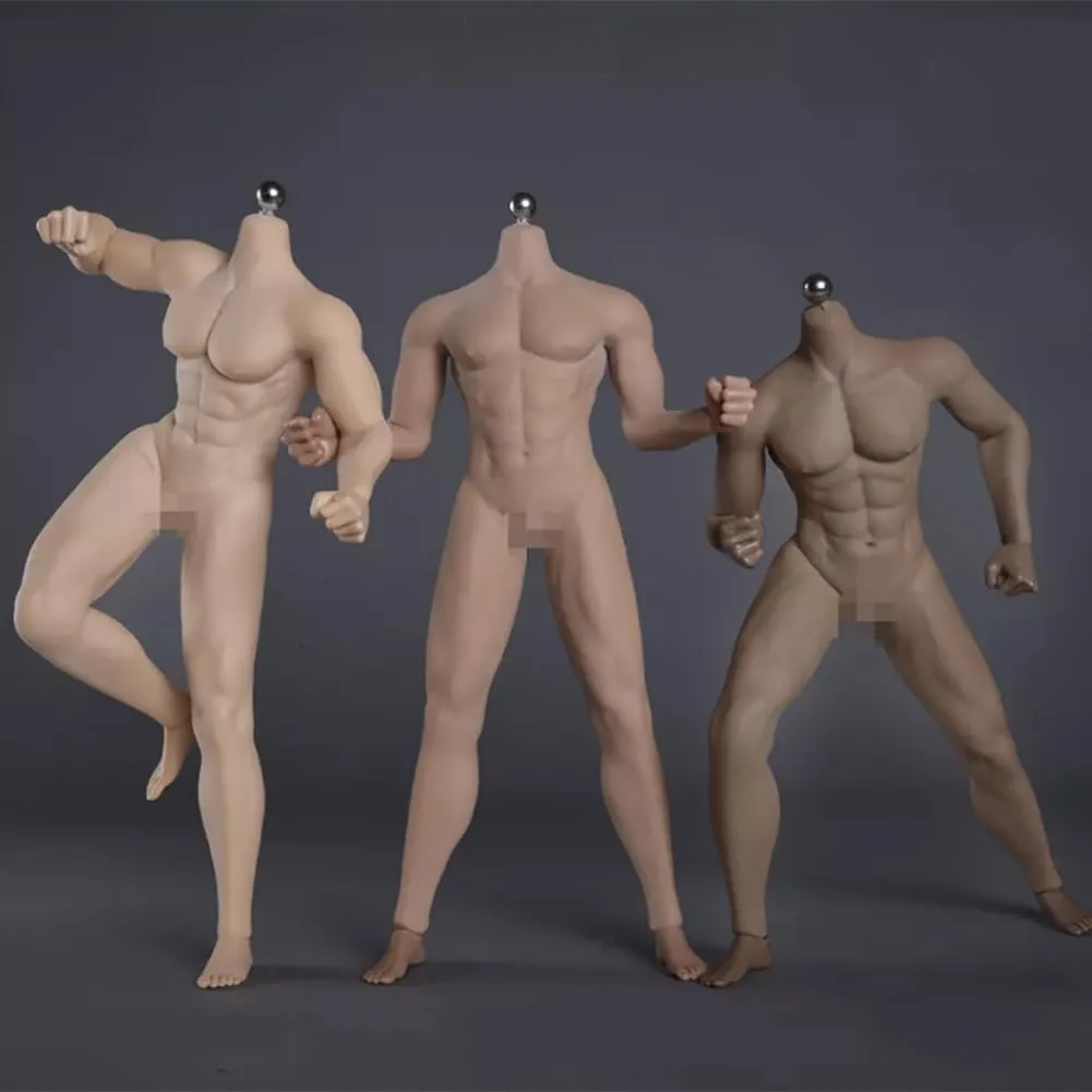 1/6 Scale Muscular Male Body 12inch JIAOU Doll Suntan Skin Flexible Seamless Strong Action Figure Doll Miniature Figure Body Without Head Sculpt