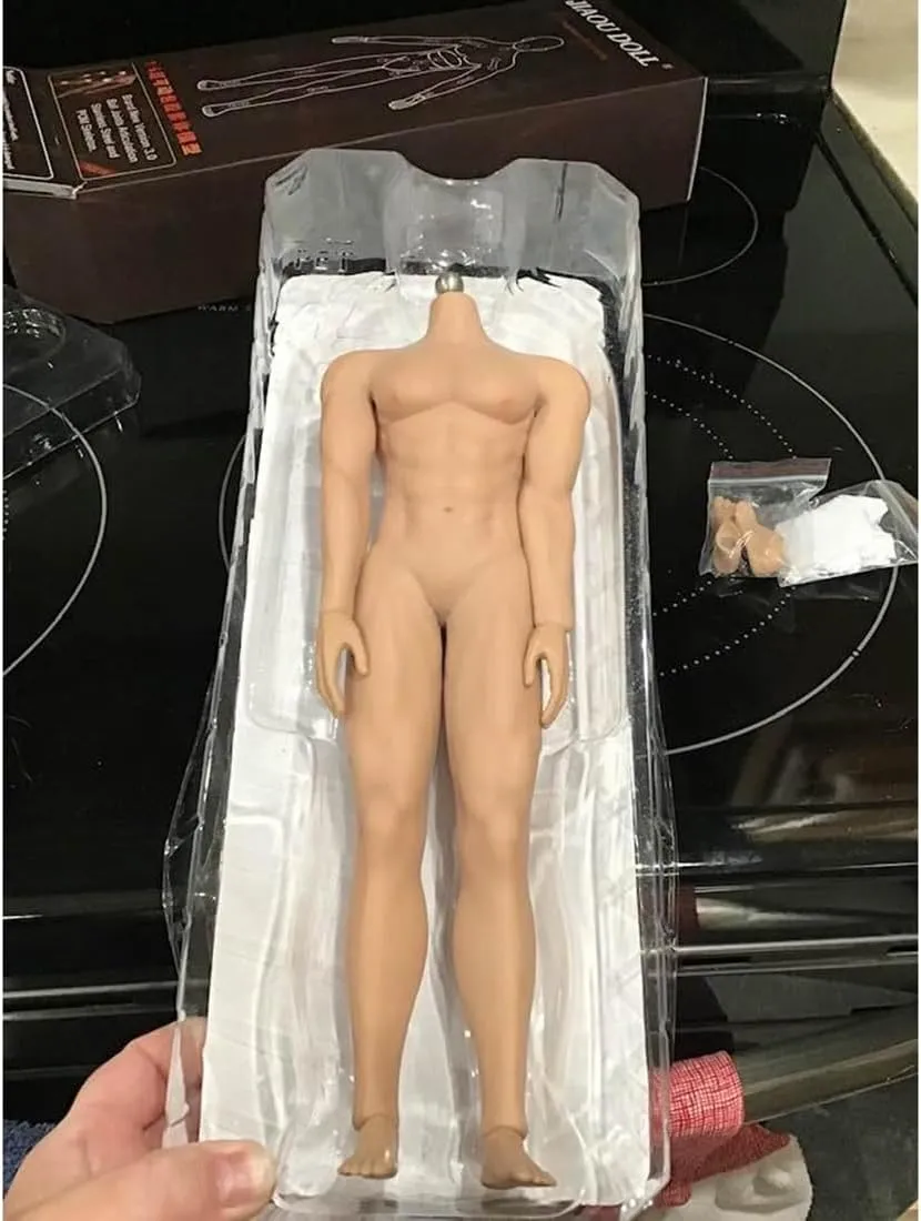 1/6 Scale Muscular Male Body 12inch JIAOU Doll Suntan Skin Flexible Seamless Strong Action Figure Doll Miniature Figure Body Without Head Sculpt