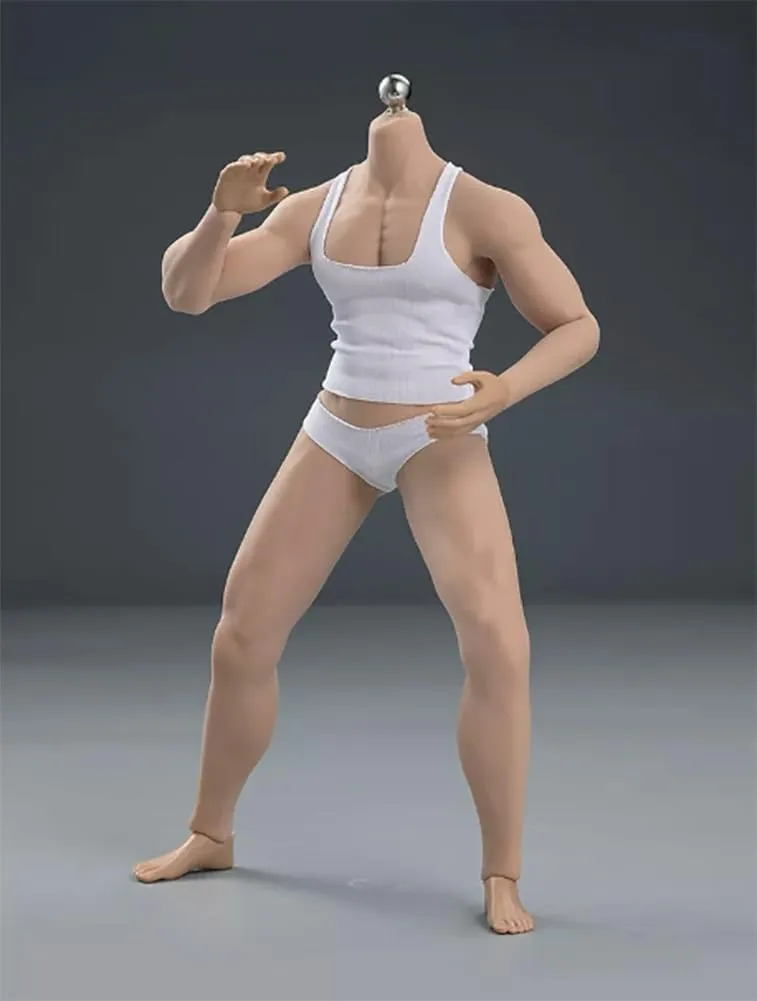1/6 Scale Muscular Male Body 12inch JIAOU Doll Suntan Skin Flexible Seamless Strong Action Figure Doll Miniature Figure Body Without Head Sculpt