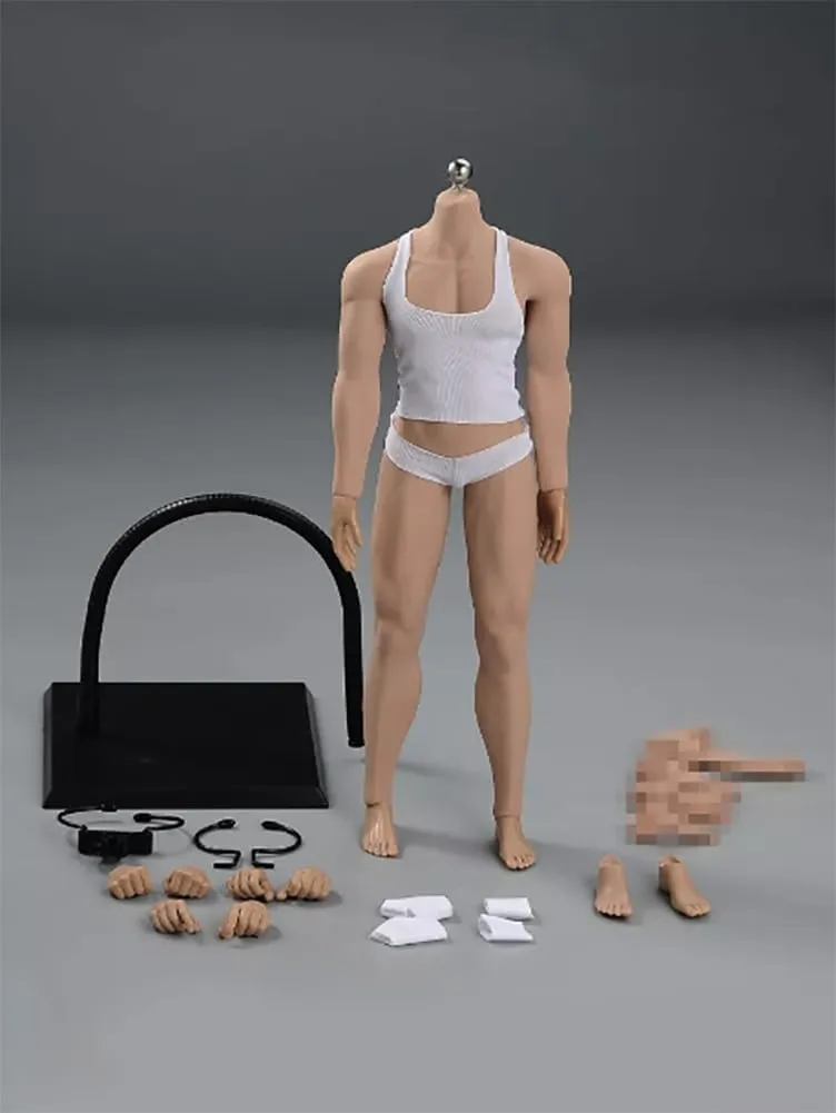 1/6 Scale Muscular Male Body 12inch JIAOU Doll Suntan Skin Flexible Seamless Strong Action Figure Doll Miniature Figure Body Without Head Sculpt