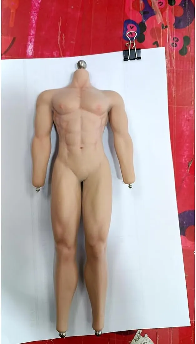 1/6 Scale Muscular Male Body 12inch JIAOU Doll Suntan Skin Flexible Seamless Strong Action Figure Doll Miniature Figure Body Without Head Sculpt